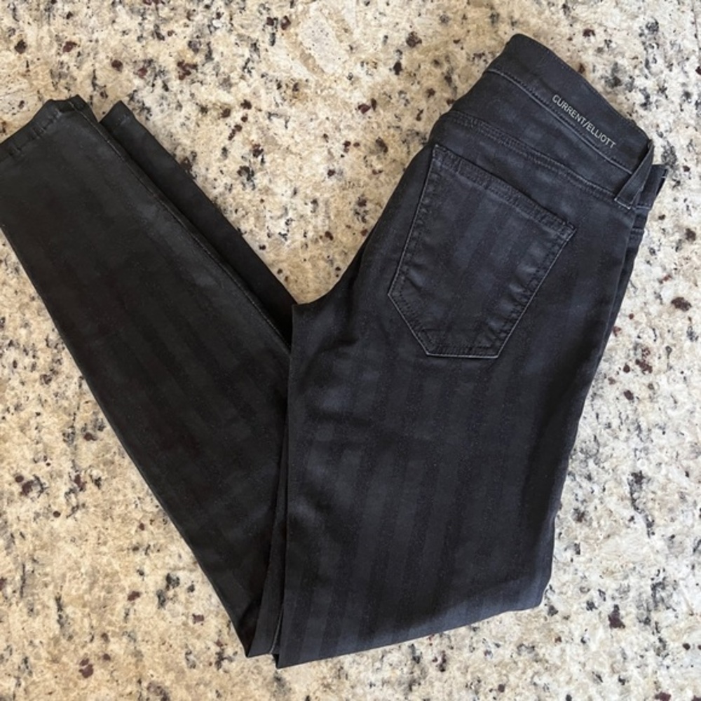 Current Elliott Black The Stiletto Mettalic Stripe Skinny Jeans Hi-Waisted 25